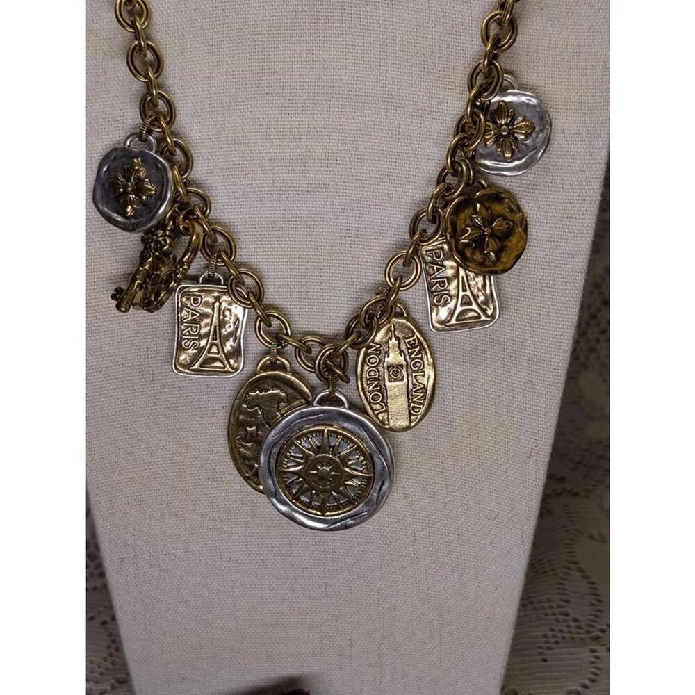 NWT Patricia Nash Two-Tone Travel-Theme Double-Chain Necklace
